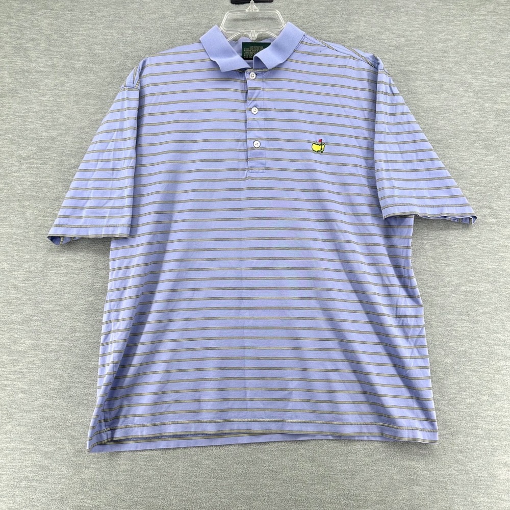 Amen Corner Polo Shirt Mens Large Blue Masters Striped Pima Mercerized